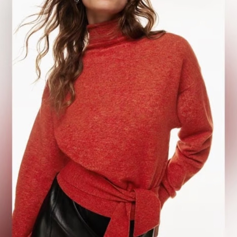 Aritzia Wilfred Lorin Wool Cashmere Turtleneck Tie Sweater in Revel Red